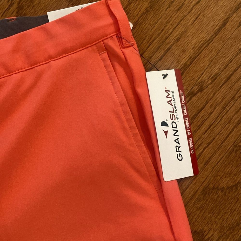 NWT GrandSlam coral colored shorts, size 40 waist, 7 inch inseam, stretch waist - Picture 2 of 7